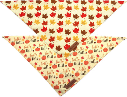 Realeaf Fall Dog Bandanas 2 Pack, Orange Pumpkin and Leaf Print Pet Scarf for Boy and Girl, Premium Durable Fabric, Holiday Bandana for Large and X-Large Dogs (X-Large)