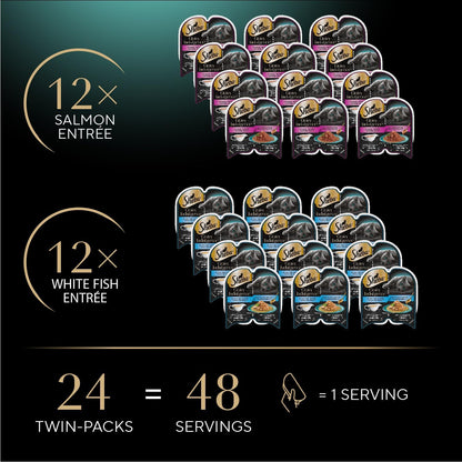 Sheba Gravy Indulgence Adult Wet Cat Food Salmon Entree and Whitefish Entree in Extra Gravy Variety Pack, 2.6 oz. Twin-Pack Trays, (12 Count, 24 Servings) (Pack of 2)