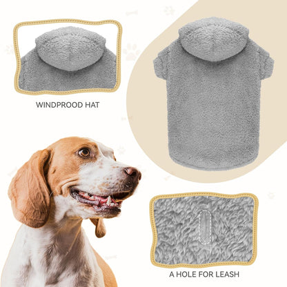 Fuzzy Dog Hoodie Dog Sweaters for Large Dogs Soft Double-Sided Plush Fleece Pet Sweater Clothes Coats Pet Hoodie Sherpa Hooded Sweatshirt(Grey-XXL)