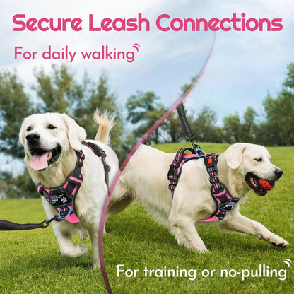 Eagloo Dog Harness Small Sized, Easy Wearing with 3 Buckles, Adjustable No Pull Pet Harness with 2 Rings for Walking, No Chock Reflective Soft Padded Vest with Control Handle, Pink & Black, S