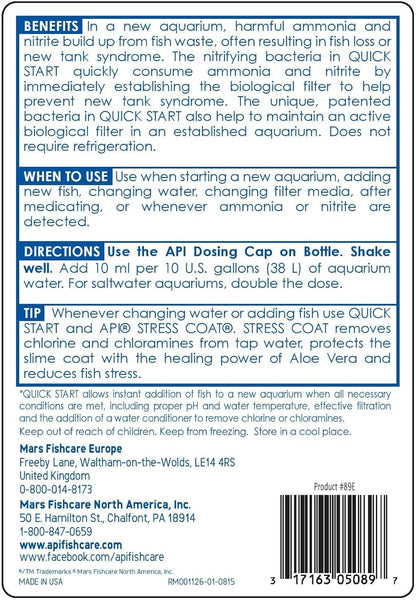 API QUICK START Freshwater and Saltwater Aquarium Nitrifying Bacteria 16-Ounce Bottle