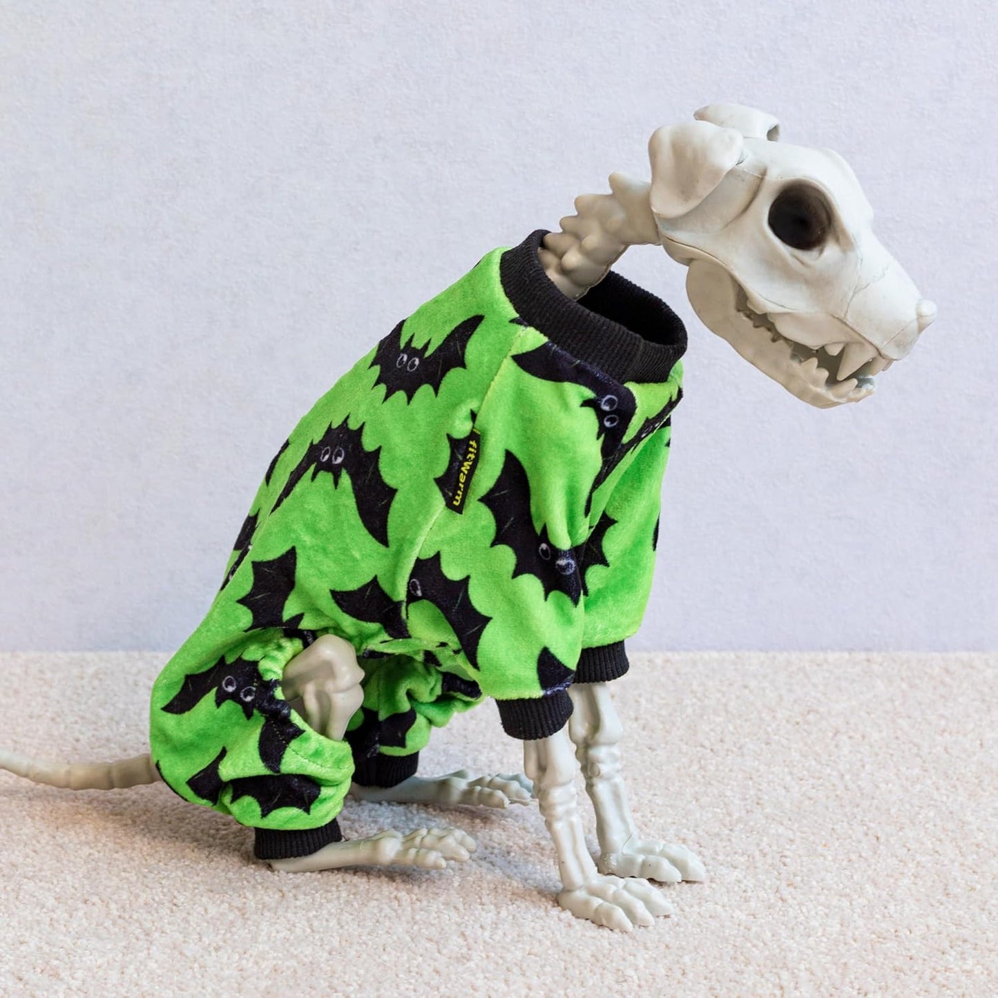 Fitwarm Halloween Bat Dog Pajamas, Funny Costumes for Small Dogs Boy Girl, Pet Outfit, Lime Green, Black, Medium