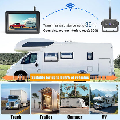 Wireless Backup Camera for Trucks & RVs, Solar - Powered - Magnetic, Portable, No - Drill, No - Wire Easy Install, Night Vision, Rechargeable with 5" HD Monitor systems for Car, Camper, Trailer