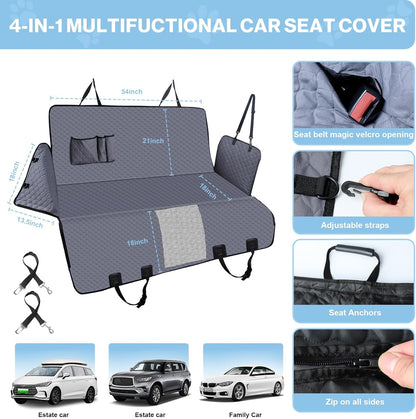 Dog Car Seat Cover for Back Seat, Waterproof Protector with Side Flaps, Scratchproof Hammock, Non-Slip Bottom for Cars/Trucks/SUVs (Grey02)