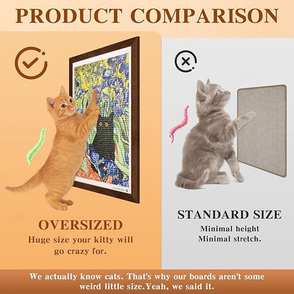 Wall Art Cat Scratcher Sisal Mat, No-Drill Wall Mounted Cat Scratch Pad with Frame, 13.8 x 21.7 Inch Cat Wall Scratchers for Indoor Cats（Irises）