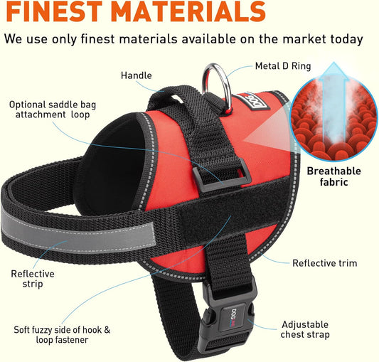 Dogline Dog Harness, Reflective No-Pull Adjustable Vest with Handle for Walking, Training, Service Breathable No - Choke Harness for Small, Medium or Large Dogs Room for Patches Girth 15 to 18 in Red
