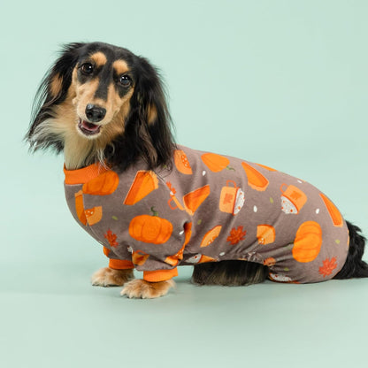 Fitwarm Pumpkin Dog Pajamas, Thanksgiving Outfit for Small Dogs Boy Girl, Pet Onesie, Brown, Orange, Medium