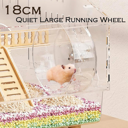 8 in 1 Acrylic Hamster Cage with All Accessories,18.5"x11.8"x14.6",2-Layer Hamster House with Full Transparent Viewing,Top Open Mouse Cage for Pet Mice,Hamster Habitat for Dwarf Hamster,Gerbils