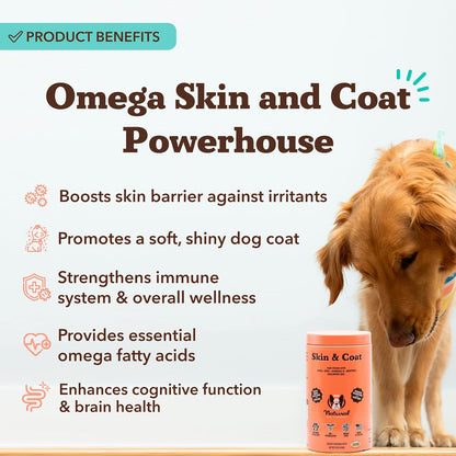 Natural Dog Company Skin & Coat Supplement for Dogs – Omega 3 Salmon Oil, Biotin & Vitamin E Support Shiny Coat, Healthy Skin & Normal Shedding, Promotes Comfort from Occasional Itch, 180 Count