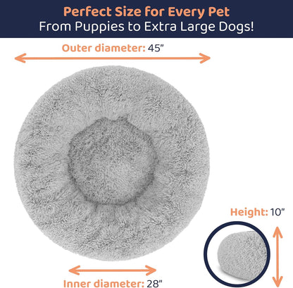 Donut Dog Bed - Premium Comfort for Anxiety Relief - Fluffy & Calming Design with Ultra-Plush Support | Cozy Round Dog Bed with Super Soft Circle Style (Size XL Grey)