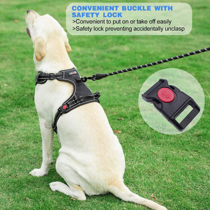 No Pull Dog Harness Adjustable Reflective Oxford Easy Control Medium Large Dog Harness with A Free Heavy Duty 5ft Dog Leash (XL (Neck: 21.5"-33", Chest: 30"-39.5"), Black Harness+Leash)