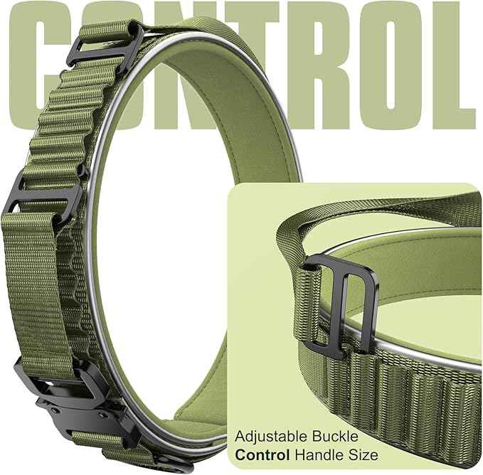 2025 New and Improved AirTag Dog Collar, Military Tactical Dog Collar with AirTag Holder - Adjustable Control Handle, Durable Metal Buckle, Comfortable GPS Dog Collars (M,ArmyGreen)