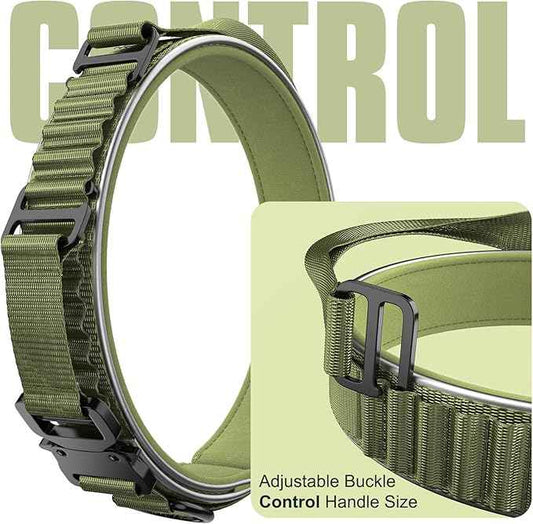 2025 New and Improved AirTag Dog Collar, Military Tactical Dog Collar with AirTag Holder - Adjustable Control Handle, Durable Metal Buckle, Comfortable GPS Dog Collars (M,ArmyGreen)