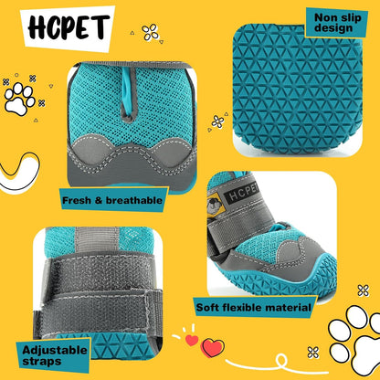 Hcpet Dog Shoes for Large Dogs, Breathable Dog Booties for Small Medium Dogs, Anti-Slip Dog Boots & Paw Protectors for Hot Pavement Winter Snow Hiking with Reflective Straps Blue Size 2
