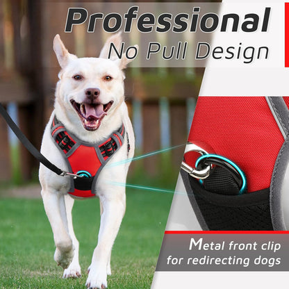 Eagloo Dog Harness Medium Sized Dog, No Pull Service Vest with Reflective Strips and Control Handle, Adjustable and Comfortable for Easy Walking, No Choke Pet Harness with 2 Metal Rings, Red, M