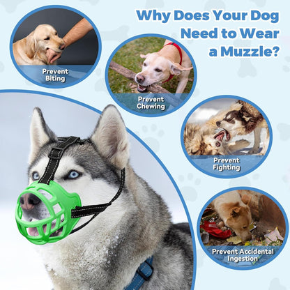 Dog Muzzle for Large Dogs, Breathable Basket Muzzles for Small, Medium and X-Large Aggressive Dog, Allows Panting Drinking, Suitable for Grooming Trimming Training (5, Luminous Green)