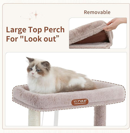 51.2'' Cat Tree Tower, Cat Tower with Scratching Post, Sturdy Steel Pube Cat Tree for Inoor Cats Large Adult, Cat Hammock and Basket, Padding Top Platform, Mushroom GCT014MU
