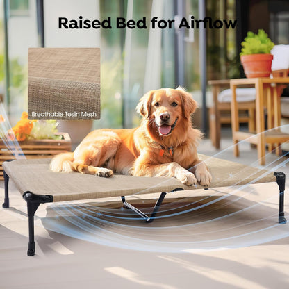 Veehoo Cooling Elevated Dog Bed Add Removable Waterproof Bolster Cushion Mat, Raised Pet Cot with Breathable Teslin Mesh, No-Slip Feet, Dog Couch Bed for Indoor Outdoor, 59x37.5inches, Beige, CWC2331B