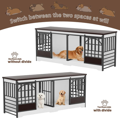 78 Inch Double Dog Crate Furniture, Extra Large Dog Kennel Indoor with Divider, Heavy Duty Dog Cage for 2 Dogs, Decorative Wooden Dog House Decorative Table TV Stand, Pet House for XLarge Dogs,White