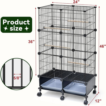 46-Inch Bird Cage, with Wooden Perches, Metal Parakeet Cage with Slide-Out Tray, Water Bottle & Feeder, Bird Cages for Parrot, Parakeets, Cockatiel, Lovebird, Pigeon and Small Mid-Sized Birds