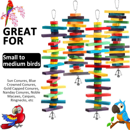 JaGely 4 Pcs Bird Parrot Toys with Multicolored Natural Wood Blocks, Bird Chew Toys for Large Medium Parrots Macaws Lovebirds Doves Cockatiels Conures Parakeets Chewing Biting Foraging, 2 Designs