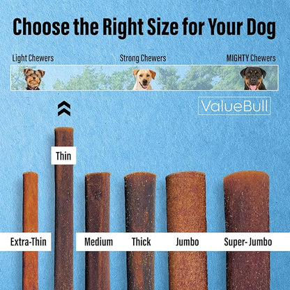 ValueBull Collagen Sticks for Small Dogs, 12 Inch Thin Chews, Natural Dog Treats, 50 Count Bulk Pack - Supports Joints, Skin & Coat with Chondroitin & Glucosamine