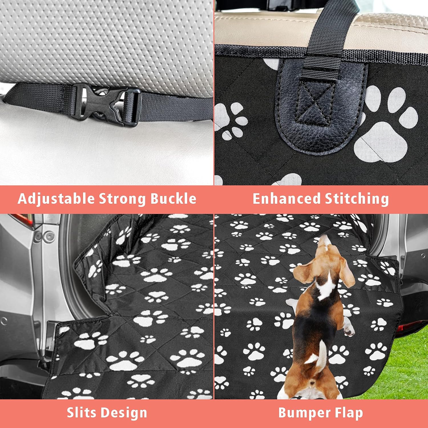 F-color SUV Cargo Liner for Dogs, Water Resistant Pet Cargo Cover Dog Seat Cover Mat for SUVs Sedans Vans with Bumper Flap Protector, Non-Slip, Large Size Universal Fit, Paw Print - Pawvie