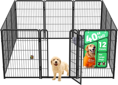 FXW Homeplus Unleashed Indoor Dog Playpen - Stress-Free and Safe Play, Heavy Duty 40 Inch 12 Wire Panels Dog Pen for Medium and Large Dogs, Black│Patented
