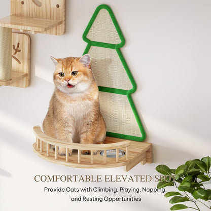 Cat Wall Shelves, Cat Wall Furniture Pine Wooden Feline Shelf, 13 Piece Shelves and Perches with Bowl, Warmer Mat, Condo, House, Steps and Cat Scratcher