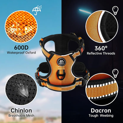 NESTROAD No Pull Dog Harness,Adjustable Oxford Dog Vest Harness with Leash,Reflective No-Choke Pet Harness with Easy Control Soft Handle for Large Dogs(Large,Orange)