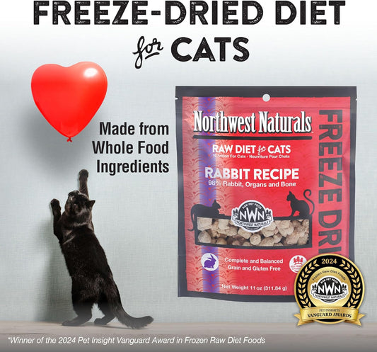 Northwest Naturals Freeze-Dried Rabbit Cat & Kitten Food – Bite-Sized Nibbles – Healthy, Limited, Human-Grade Ingredients, All-Natural, High-Protein Raw Diet – Complete & Balanced – 11 oz (Pack of 3)
