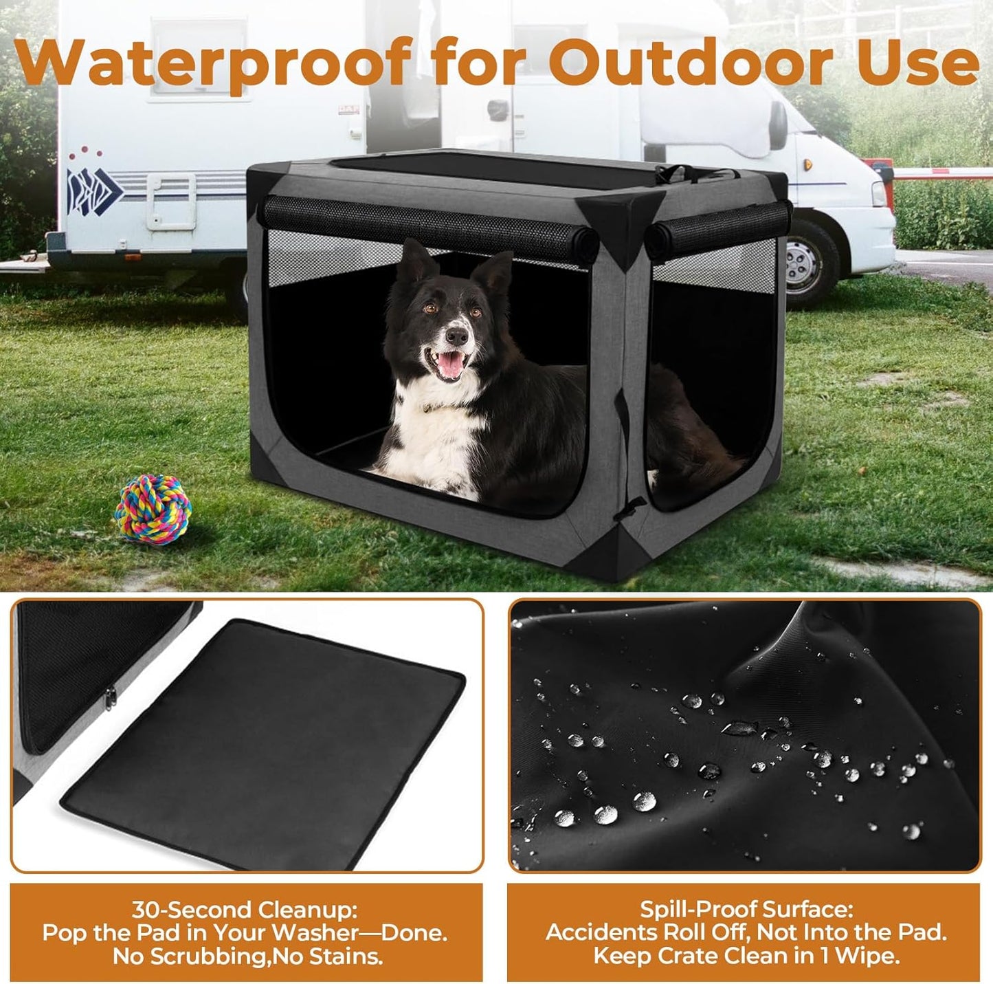 Dog Crate, Collapsible Soft Travel Crate for Large Dogs (3 Year Warranty), Indoor & Outdoor Portable Pet Kennel with Chew-Proof Mesh Window (Dark Gray, 36" L x 25" W x 25" H) ﻿