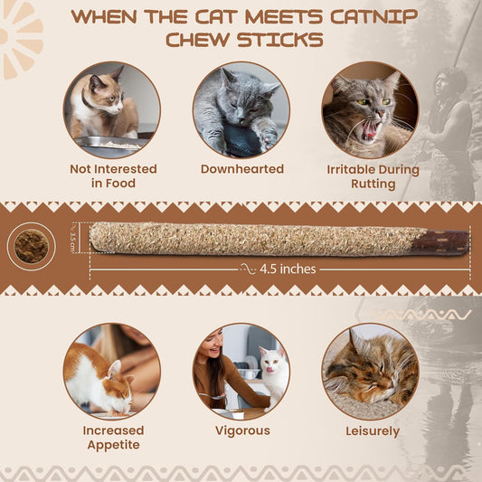 HUPA Cat Chew Sticks | Anxiety Relief & Digestive Support, Kitten Teething Chews, Cat Dental Chews | Natural Catnip Teething for Indoor Cats, Energetic Chew for All Ages & Breeds | 6 Sticks