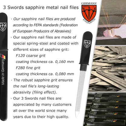 3 Swords Germany - Brand Quality Double Sided (fine & coarse) Sapphire Metal Pocket Nail File (1 Piece), Made in Solingen Germany