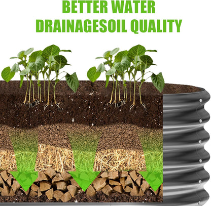 Land Guard 8×2×1.5ft Galvanized Raised Garden Bed Kit, Raised Garden Boxes Outdoor, Oval Metal Raised Garden Beds for Vegetables, Modern Grey