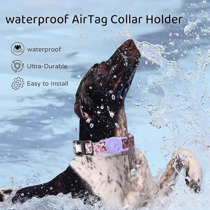for Airtag Dog Collar Holder – (2 Pack) IP68 Waterproof Dog Air Tag Holder for Dog Collar, Anti-Lost & Durable Silicone Case, Compatible with Apple AirTags (Black & Purple)