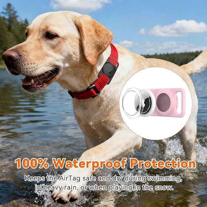 for Airtag Dog Collar Holder (1-Pack Pink) | Waterproof & Secure Silicone Case for AirTag | Anti-Lost Pet Tracker Cover for Dogs & Cats