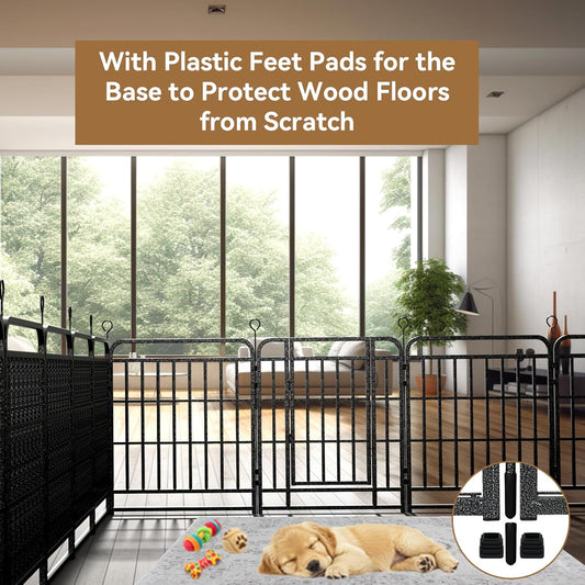 Dog Playpen Outdoor 8 Panels Heavy Duty Dog Fence 47" Height with Thick Pipe Anti-Rust with Doors Portable for RV Camping Yard, Total 18FT, 25 Sq.ft, Snowy Black