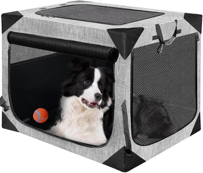 Dog Crate, Collapsible Soft Travel Crate for Large Dogs (3 Year Warranty), Indoor & Outdoor Portable Pet Kennel with Chew-Proof Mesh Window (Dark Gray, 36" L x 25" W x 25" H)
