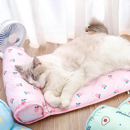PUMYPOREITY Cooling Dog Bed, Pet Cooling Mat with Pillow, Ice Silk Cooling Dog Blanket, Self Cooling Pad for Cat,Dog, Washable Summer Pet Mat for Kennel, Crates, Sofa, Floor, Green, S