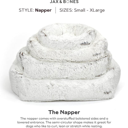 Jax & Bones Dog Napper - Machine Washable Shag Bed for Dogs - Extra Heavy Duty Bolstered Sides - Medium White Dog Mat | 35 x 27 Inches