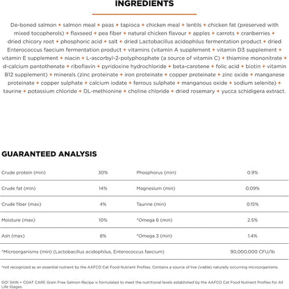 Go! Solutions Skin + Coat Care, Grain-Free Dry Cat Food, Salmon Recipe, 3 lb Bag