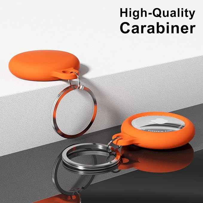 oakxco for Airtag Keychain Silicone, Airtag Holder with Key Ring, Air Tag Cover Cute Accessories for Kids, Luggage, Car Dog Collar, Car, Compatible with Apple Airtag Case Waterproof, Neon Orange
