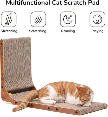 FUKUMARU Cat Scratcher, 26.8 Inch Cat Scratch Pad for Indoor Cats, L Shaped Cardboard Vertical Cats Scratching Board with Ball Toy, Walnut Color, 1 Pack