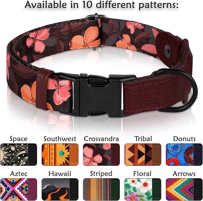 AirTag Dog Collar with Metal Buckle - Printed Nylon Soft Leather Dog Collar with Apple AirTag Holder - Secure Tracking GPS Pet Collars for Girl Boy Small Large Dogs (XS, 9"-12" Neck Fit, Crossandra)