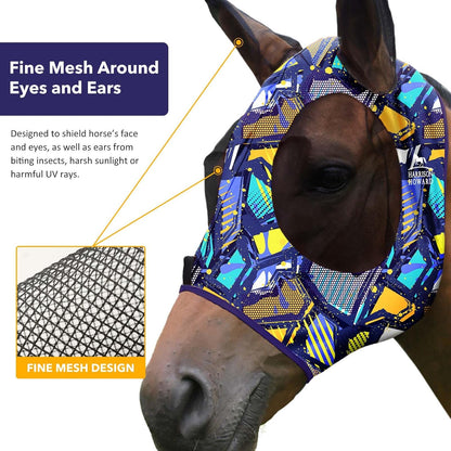 Harrison Howard Super Comfort Stretchy Fitting Horse Fly Mask with UV Protection Soft on Skin with Breathability Graffiti Mix Pony