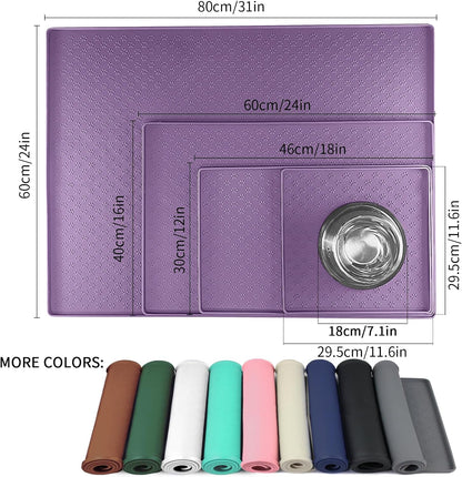 Ptlom Silicone Dog Food Mat Waterproof Pet Feeding Mat with High-Lips, Anti-Slip Dog Bowl Mat for Food & Water, Non-Spill Puppy Feeding Tray for Small, Medium & Large Dogs and Cats, Purple