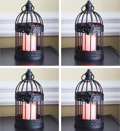 Vela Lanterns Birdcage Decor Candle Holder Lantern Decorative Table Centerpiece Halloween Decorations, Black, Small, Set of 4