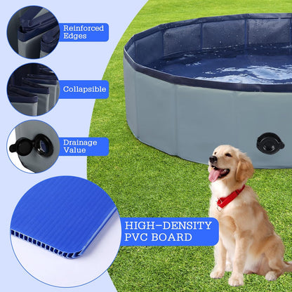 Foldable Dog Bath Swimming Pool Plastic Kiddie Pool Professional Tub Collapsible Grooming Bathtub for Pets Kids Baby and Toddler, 48 x 12 Inches Gray