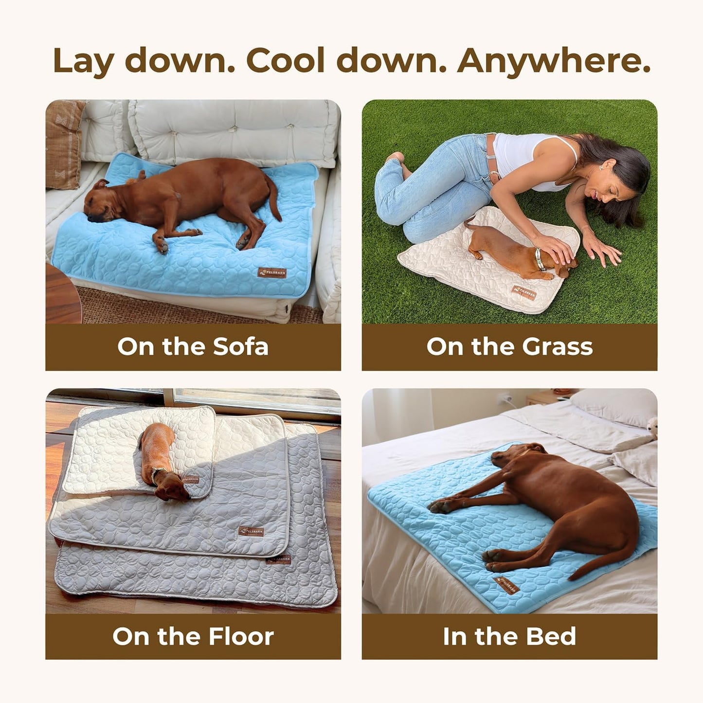 Dog Cooling Mat- Ice Silk Summer Comfort, Self Cooling, Non-Slip Dog Pad, Durable & Washable, Mat for Extra Large Dogs 85x115 cm, Support Shelter Dogs with Every Purchase (Beige)